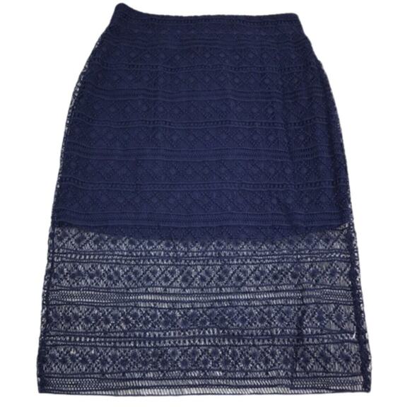 Diane von Furstenberg Navy Glimmer Lace Crochet Knee Length Skirt NWT Size 2 - Picture 3 of 7
